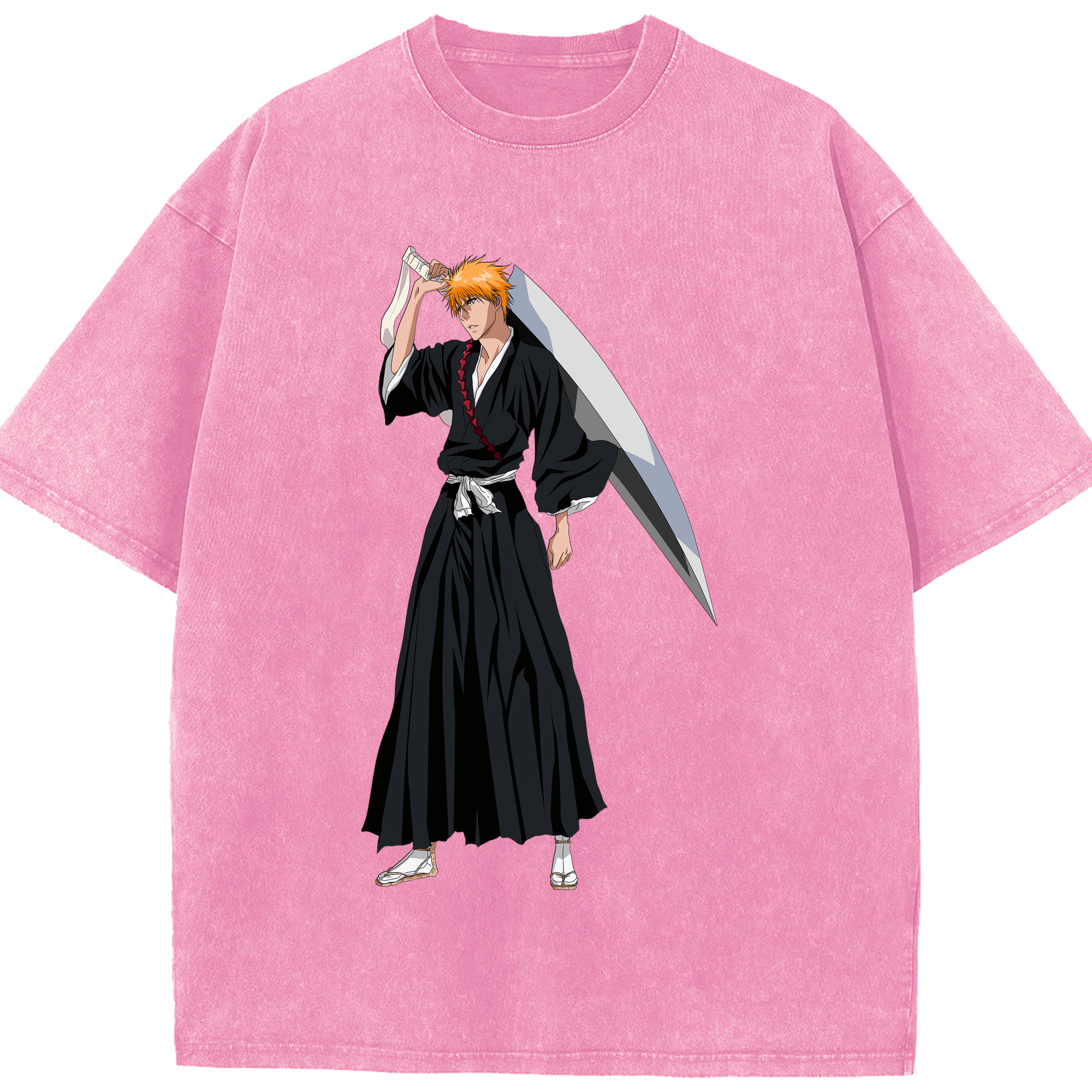 （画像用） ブリーチ 黒崎一護（くろさき いちご）BLEACH Kurosaki Ichigo 綿100% ヴィンテージ風 半袖Tシャツ（フロントプリント）